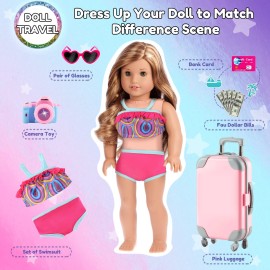 GIFTINBOX 29PCS 18 Inch Girl Doll Clothes and Accessories-Travel Play Set for Dolls, Doll Stuff with Clothes, Luggage, Swimsuit, Wallet cashes... Gifts for Girls Birthday, Christmas