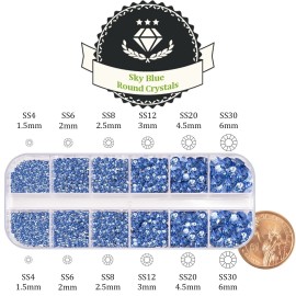 One Pack 2000 Pcs of Flatback Round Sky Blue Rhinestones 6 Sizes (1.5-6 mm) with Nail Art Rhinestone Picker Pencil And Tweezer For DIY And Salon Use One Pack 2000 Pcs of Flatback Round Sky Blue Rhinestones 6 Sizes (1.5-6 mm) with Nail Art Rhinestone Picker Pencil And Tweezer For DIY And Salon Use