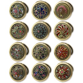 Rich Boxer 4 Pcs Vintage Foldable Mirror Metal Vanity Mirror Travel Mirror Makeup Mirror Pocket Mirror Double Sided Compact Cosmetic Mirror, Bronze, Random Style