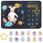 Baby Milestone Blanket - Cute Space Design Monthly Milestone Blanket for Baby Boy and Girl, Soft and Thick Flannel Material Wrapped with Milestone Stickers