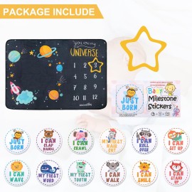 Baby Milestone Blanket - Cute Space Design Monthly Milestone Blanket for Baby Boy and Girl, Soft and Thick Flannel Material Wrapped with Milestone Stickers