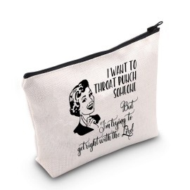 POFULL Housewife Gift Sarcastic Vintage Housewife Cosmetic Bag (I Want to Throat Punch Someone bag)