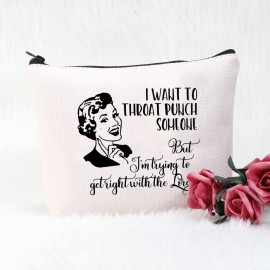 POFULL Housewife Gift Sarcastic Vintage Housewife Cosmetic Bag (I Want to Throat Punch Someone bag)