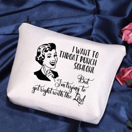 POFULL Housewife Gift Sarcastic Vintage Housewife Cosmetic Bag (I Want to Throat Punch Someone bag)