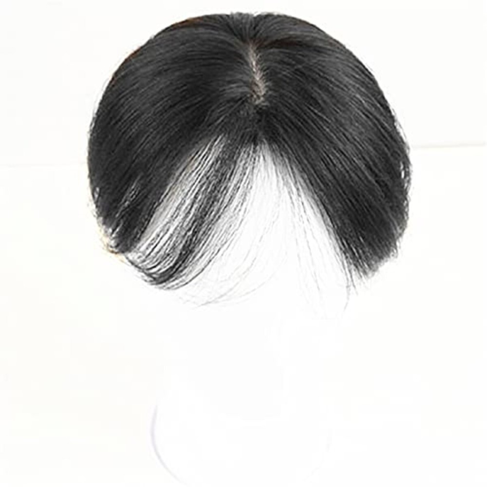 Anemone Real Human Hair Topper - Light, Thin Clip-in Bangs for Women & Men, 6 inches, Middle Part, Straight Hairpieces for Mild Hair Loss, Volum (1B)