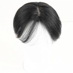 Anemone Real Human Hair Topper - Light, Thin Clip-in Bangs for Women & Men, 6 inches, Middle Part, Straight Hairpieces for Mild Hair Loss, Volum (1B)