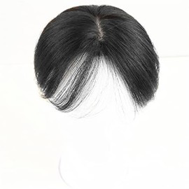 Anemone Real Human Hair Topper - Light, Thin Clip-in Bangs for Women & Men, 6 inches, Middle Part, Straight Hairpieces for Mild Hair Loss, Volum (1B)