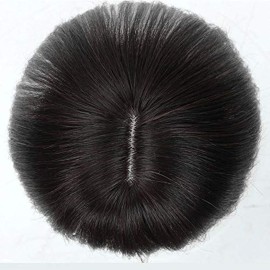 Anemone Real Human Hair Topper - Light, Thin Clip-in Bangs for Women & Men, 6 inches, Middle Part, Straight Hairpieces for Mild Hair Loss, Volum (1B)