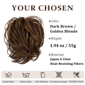 SARLA Messy Hair Bun Hair Pieces Curly Synthetic Updo Fake Scrunchies Ponytail Extension for Women Dark Brown/Golden Blonde 1PCS SARLA Messy Hair Bun Hair Pieces Curly Synthetic Updo Fake Scrunchies Ponytail Extension for Women Dark Brown/Golden Blonde 1PCS