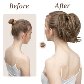 SARLA Messy Hair Bun Hair Pieces Curly Synthetic Updo Fake Scrunchies Ponytail Extension for Women Dark Brown/Golden Blonde 1PCS SARLA Messy Hair Bun Hair Pieces Curly Synthetic Updo Fake Scrunchies Ponytail Extension for Women Dark Brown/Golden Blonde 1PCS