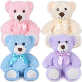 Civaner 4 Pack 14 Inches Bear Plush Stuffed Animals Cute Soft Bears Gifts Bulk for Girls Boys Girlfriend(Pink, Blue, White, Purple)