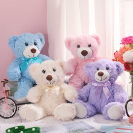 Civaner 4 Pack 14 Inches Bear Plush Stuffed Animals Cute Soft Bears Gifts Bulk for Girls Boys Girlfriend(Pink, Blue, White, Purple)