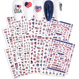 WOKOTO 16 Sheets 4th Of July Stickers For Women Nails Independence Day Nail Art Stickers US American Flag Nail Stickers Decals For Nail Art Self Adhesive Sticker Nails Fourth July Nail Design Stickers