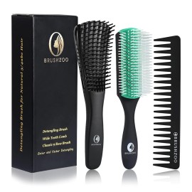 BRUSHZOO Hair Brush for Curly Hair, Detangler Brush for Natural 3/4abc Hair Easier and Faster Detangling for Women, Men & Kids, Green