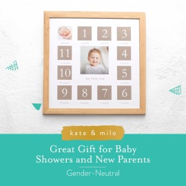 Kate & Milo My First Year Picture Frame, Baby\'s First Twelve Months Photo Collage and Gender Neutral Keepsake, Ideal for Baby Shower, New Mom Gift and Nursery Decor, Wood