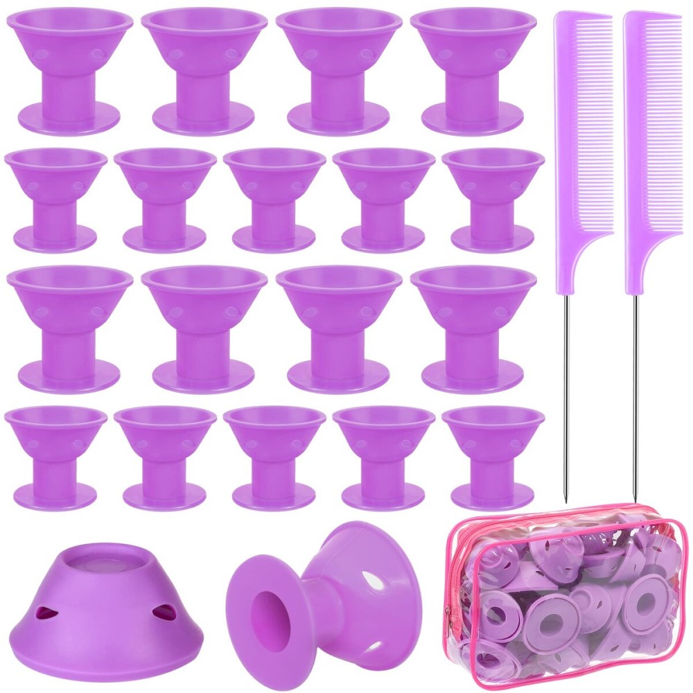 JULBEAR Hair Rollers, 60 Pcs Purple Silicone Curlers Including 30pcs Large 30pcs Small Overnight Heatless Curling Rod Headband with 2 Combs for Women Girls\' Long and Short Hair