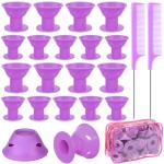 JULBEAR Hair Rollers, 60 Pcs Purple Silicone Curlers Including 30pcs Large 30pcs Small Overnight Heatless Curling Rod Headband with 2 Combs for Women Girls\' Long and Short Hair
