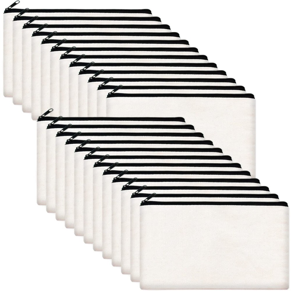 ZeeDix 24 Packs White Canvas Pouch- Multi-purpose Cosmetic Bag with Zipper, Blank DIY Craft Canvas Zipper Bags, Travel Toiletry Bag, Daily Storage Bag (8.3 x 5 inches) ZeeDix 24 Packs White Canvas Pouch- Multi-purpose Cosmetic Bag with Zipper, Blank DIY Craft Canvas Zipper Bags, Travel Toiletry Bag, Daily Storage Bag (8.3 x 5 inches)