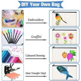 ZeeDix 24 Packs White Canvas Pouch- Multi-purpose Cosmetic Bag with Zipper, Blank DIY Craft Canvas Zipper Bags, Travel Toiletry Bag, Daily Storage Bag (8.3 x 5 inches) ZeeDix 24 Packs White Canvas Pouch- Multi-purpose Cosmetic Bag with Zipper, Blank DIY Craft Canvas Zipper Bags, Travel Toiletry Bag, Daily Storage Bag (8.3 x 5 inches)