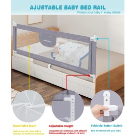 MBQMBSS 73 Bed Rails for Toddlers, Universal Bed Rails for Toddlers, Adjustable Baby BedRail Guard for Queen King Twin Full Size Mattress, Extra Tall Bed Sides Rails with Double Safety Lock