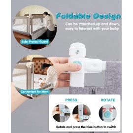 MBQMBSS 73 Bed Rails for Toddlers, Universal Bed Rails for Toddlers, Adjustable Baby BedRail Guard for Queen King Twin Full Size Mattress, Extra Tall Bed Sides Rails with Double Safety Lock