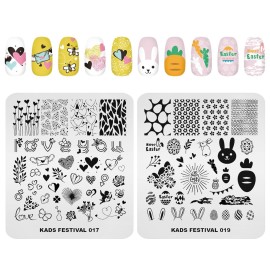 KADS 10 Pcs Nail Stamping Plates Nail Art Templates DIY Tool Heart Rabbit Flower Ice Cream Paraglider