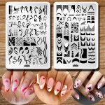 Swirl French Line Nail Stamping Plates French Tip Nail Stamp Plate Geometric Wave Stripes Snake Flower Nail Art Stamper Stencils Printing Template 2pcs Large Stainless Steel Nail Art Tools 14.59.5cm