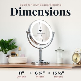 Zadro Laguna 11 LED Lighted Makeup Mirror with Magnification (Large | 15 x 11 | 5X/1X, Chrome)