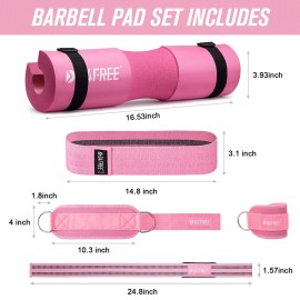 G4Free 9Pcs Barbell Pad Set for Squat, Hip Thrusts, Lunges, Leg day, Standard Olympic Bars with 2 Gym Ankle Safety Straps, 3 Hip Resistance Bands, 2 Lifting Strap, Barbell Pad, and Carry Bag (Pink)