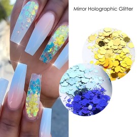 Mermaid Glitter Nail Art Sequins, 12 Colors Hexagon Shape Glitter Flakes Design, Holographic 3D Sparkly Acrylic Nails Supplies for Women Girls Manicure Shiny Decorations, DIY Resin Nail Art Tips