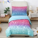 URBONUR 4 PCS Bed in a Bag for Toddler Bed 2-6 Years Toddler Bedding Sets for Girls Room Decor Gradient Pink Purple Teal Toddler Comforter Set with Sheet Bed Set