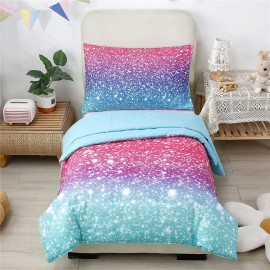 URBONUR 4 PCS Bed in a Bag for Toddler Bed 2-6 Years Toddler Bedding Sets for Girls Room Decor Gradient Pink Purple Teal Toddler Comforter Set with Sheet Bed Set