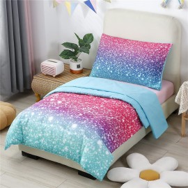 URBONUR 4 PCS Bed in a Bag for Toddler Bed 2-6 Years Toddler Bedding Sets for Girls Room Decor Gradient Pink Purple Teal Toddler Comforter Set with Sheet Bed Set