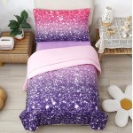 URBONUR 4-Piece Toddler Bedding Set for Girls, Pink/Purple, Includes Comforter, Flat Sheet, Fitted Sheet, Reversible Pillowcase