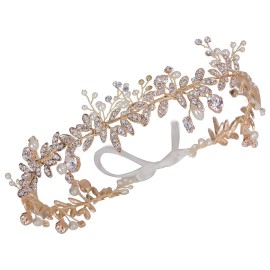 CROWN GUIDE Rhinestones Headband 20s Bridal Headpiece 1920s Flapper Accessories for Women Wedding Brides Gold