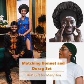 2 PCS Bonnet for Men,Silk Hair Bonnet for Sleeping Women,Matching Bonnets and Durag Set 2 PCS Bonnet for Men,Silk Hair Bonnet for Sleeping Women,Matching Bonnets and Durag Set
