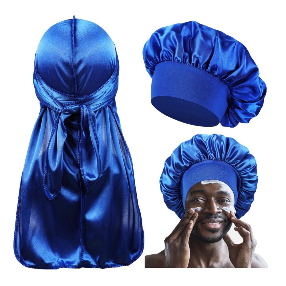 2 PCS Bonnet for Men,Silk Hair Bonnet for Sleeping Women,Matching Bonnets and Durag Set 2 PCS Bonnet for Men,Silk Hair Bonnet for Sleeping Women,Matching Bonnets and Durag Set