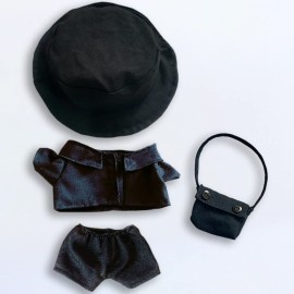 niannyyhouse Black Fisherman\'s Hat Shirt Pants Backpack 4-Piece Set Dress Up 7.8in20cm Plush Doll Clothes Accessories