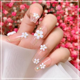 3D Flower Nail Charms, 6 Grids Colorful Flower 3D Nail Rhinestone Kit for Acrylic Nails White Black Pink Cherry Blossom Crystal Nail Art Stud with Pearls Manicure Tips DIY Nail Decorations