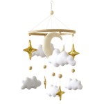 Emmnnic Baby Mobile for Crib - Handmade Modern Boho Baby Mobiles for Bassinet Felt Nursery Mobile Gender Neutral - Gold Moon and Stars - Girl Cribs Decorations