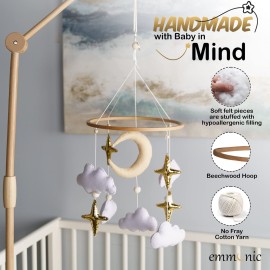 Emmnnic Baby Mobile for Crib - Handmade Modern Boho Baby Mobiles for Bassinet Felt Nursery Mobile Gender Neutral - Gold Moon and Stars - Girl Cribs Decorations