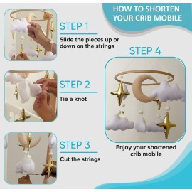 Emmnnic Baby Mobile for Crib - Handmade Modern Boho Baby Mobiles for Bassinet Felt Nursery Mobile Gender Neutral - Gold Moon and Stars - Girl Cribs Decorations