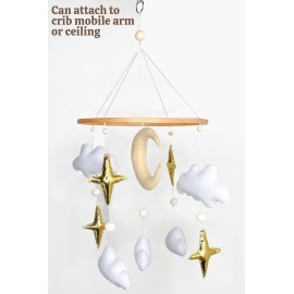 Emmnnic Baby Mobile for Crib - Handmade Modern Boho Baby Mobiles for Bassinet Felt Nursery Mobile Gender Neutral - Gold Moon and Stars - Girl Cribs Decorations