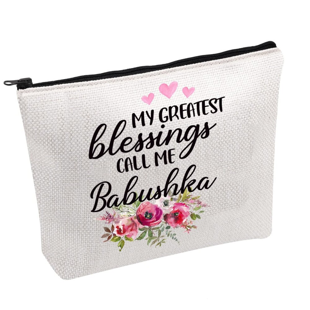 PWHAOO Russian Grandma Gift Babushka Gift My Greatest Blessings Call Me Babushka Makeup Bag Mothers Day Gift (Call Me Babushka B)