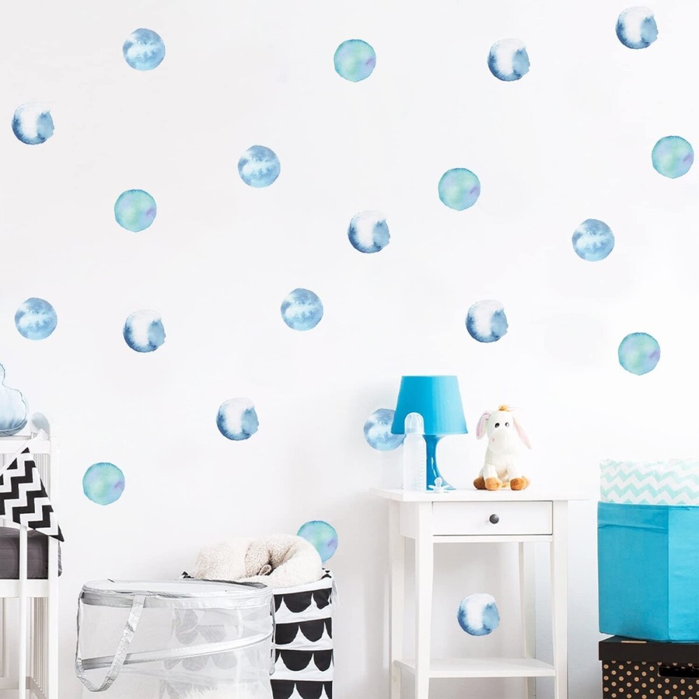 Polka Dot Wall Decals Removable Watercolor Colorful Wall Sticker for Kids Baby Girls Living Room Bedroom Playroom (Blue)