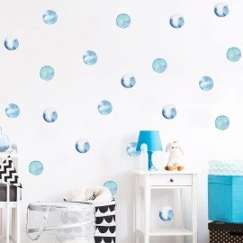 Polka Dot Wall Decals Removable Watercolor Colorful Wall Sticker for Kids Baby Girls Living Room Bedroom Playroom (Blue)