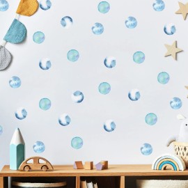 Polka Dot Wall Decals Removable Watercolor Colorful Wall Sticker for Kids Baby Girls Living Room Bedroom Playroom (Blue)