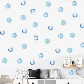 Polka Dot Wall Decals Removable Watercolor Colorful Wall Sticker for Kids Baby Girls Living Room Bedroom Playroom (Blue)