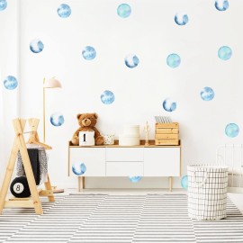 Polka Dot Wall Decals Removable Watercolor Colorful Wall Sticker for Kids Baby Girls Living Room Bedroom Playroom (Blue)