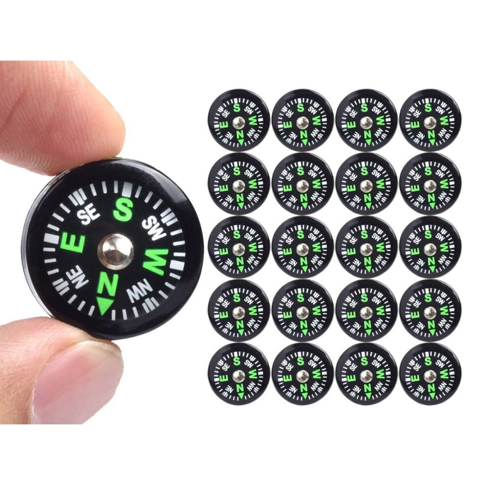20 Pack Button Compass Mini Pocket Oil Filled Compass for Kids Hiking Survival Watch Band Paracord Camping Outdoor Activities Accessory Size Dia. 20mm
